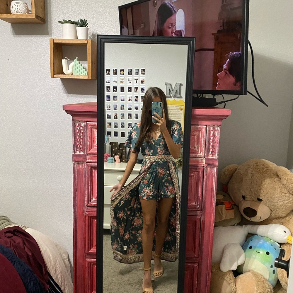 Green Floral High-low Dress with Shorts
